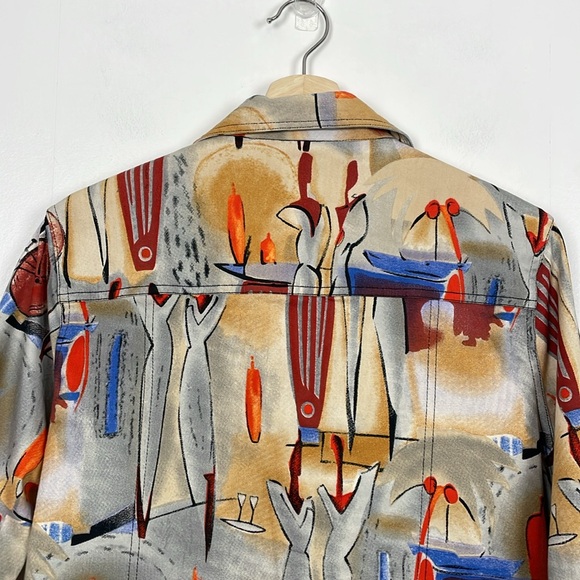 Vintage Kaktus Womens M Button Down Multicolor Candle Print 2 Pocket Jacket - Picture 7 of 9